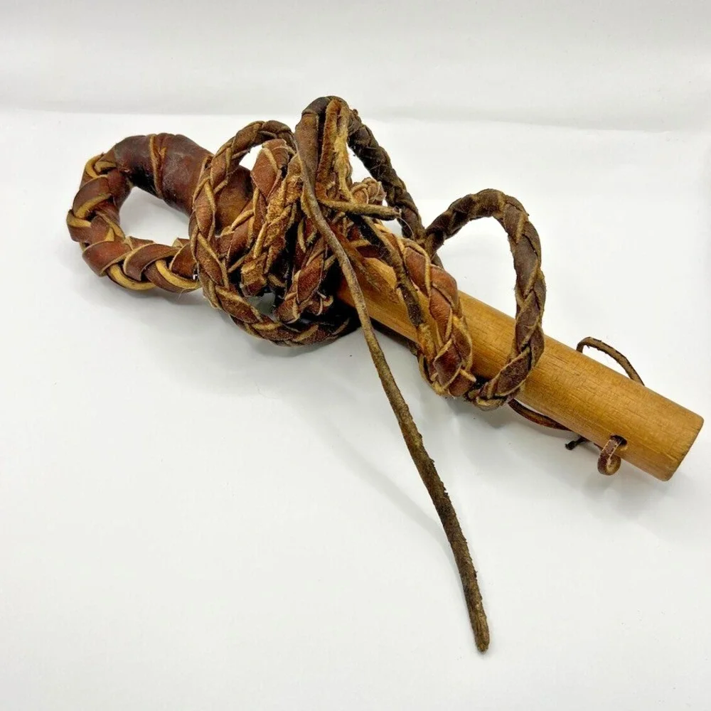 Vintage Leather &‎ Wood Braided Whip – Western Decor or Costume Prop Cosplay